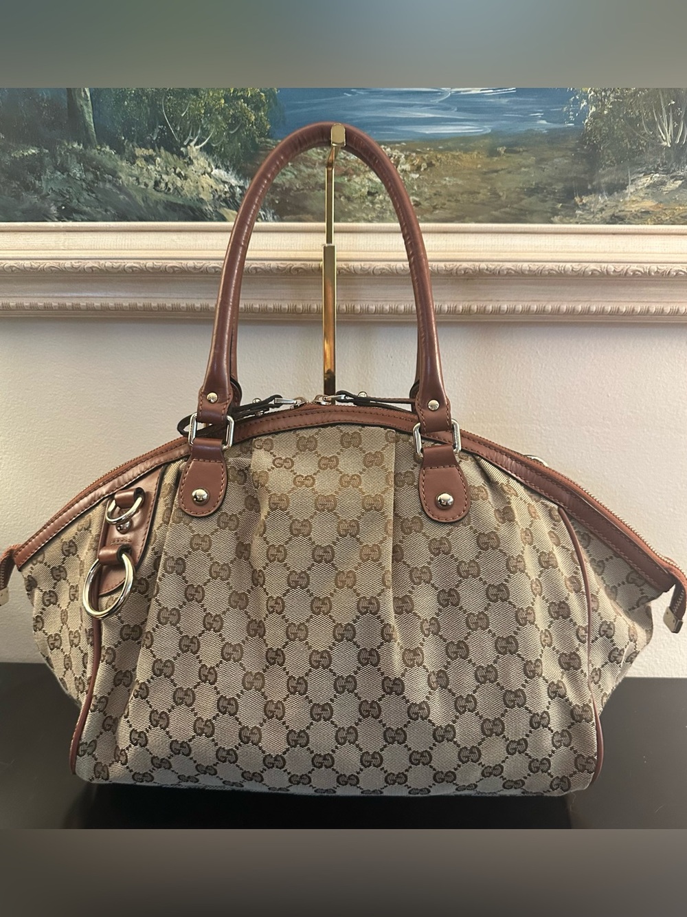 GUCCI Brown GG Canvas Medium Sukey Boston Bag